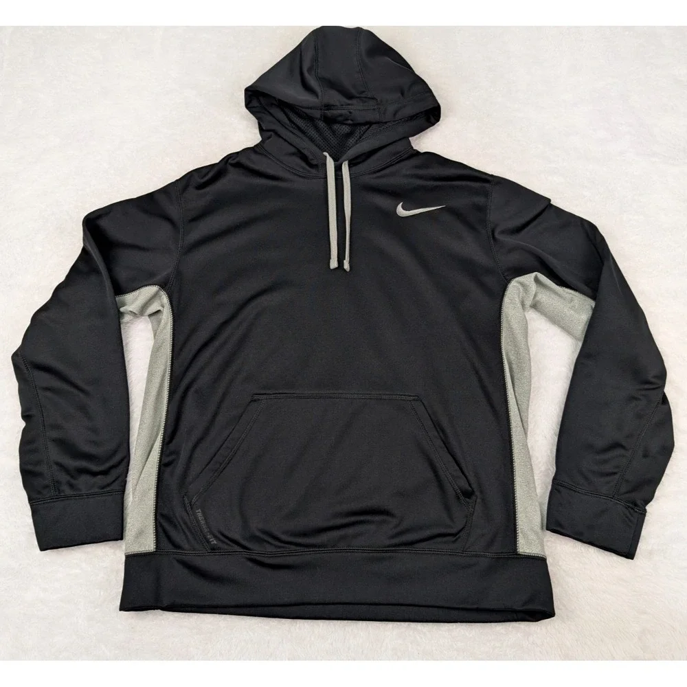 Nike Therma-Fit Hoodie Men's L Black Gray Pullover Training Sweatshirt‎